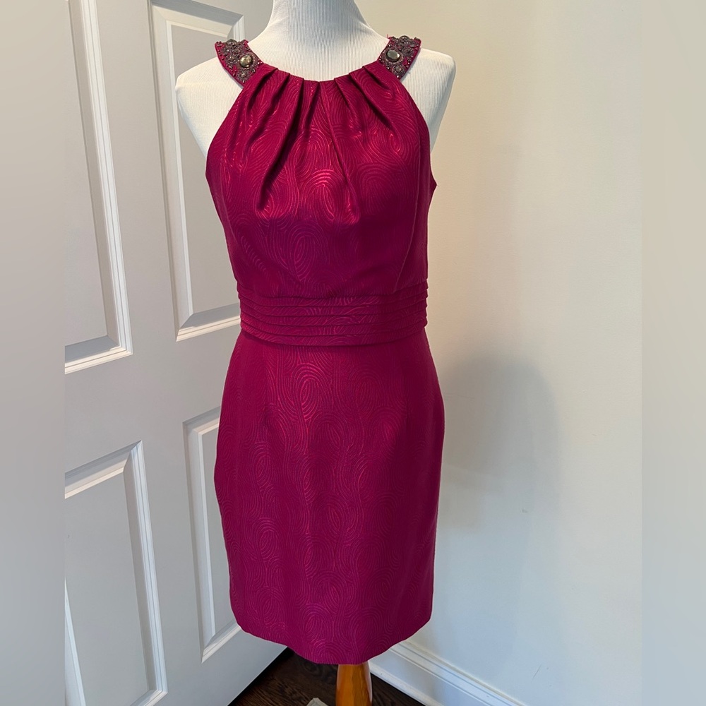 Tahari Halter Cocktail Dress with Jeweled Detailing / Size 6